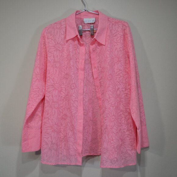 Susan Graver Womens Pink Floral Print Button Down Career Casual Pink Blouse - Picture 1 of 8